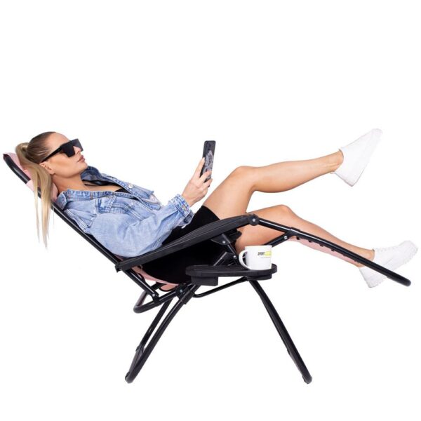 Sezlong scaun pliant plaja sau gradina, Siesta, gravitatie zero, cu tetiera, 175x67x110 cm, roz - Image 17