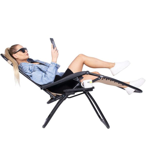 Strand vagy kerti összecsukható szék, Siesta, nulla gravitáció, fejtámlával, 175x67x110 cm, bézs - Image 17