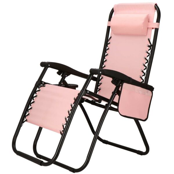 Sezlong scaun pliant plaja sau gradina, Siesta, gravitatie zero, cu tetiera, 175x67x110 cm, roz - Image 3
