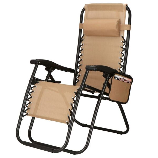 Sezlong scaun pliant plaja sau gradina, Siesta, gravitatie zero, cu tetiera, 175x67x110 cm, taupe - Image 3