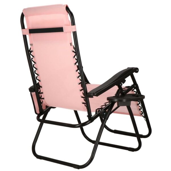 Sezlong scaun pliant plaja sau gradina, Siesta, gravitatie zero, cu tetiera, 175x67x110 cm, roz - Image 7