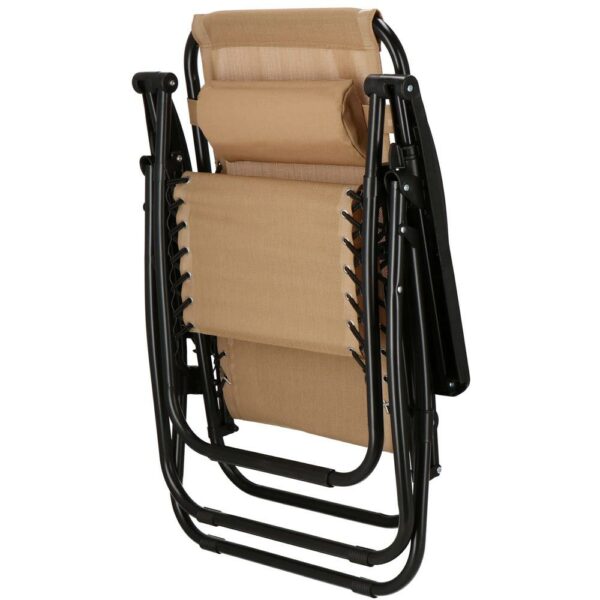 Sezlong scaun pliant plaja sau gradina, Siesta, gravitatie zero, cu tetiera, 175x67x110 cm, taupe - Image 7