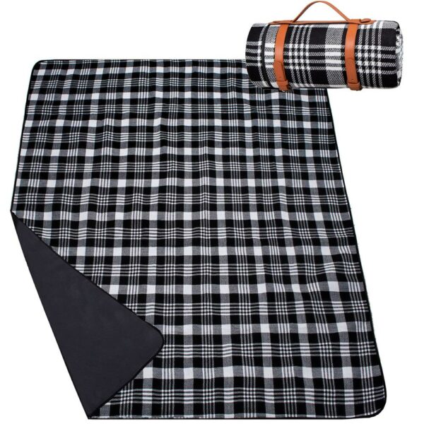Patura pentru picnic sau plaja, cu folie izolatoare si maner, 200x200cm, alb negru