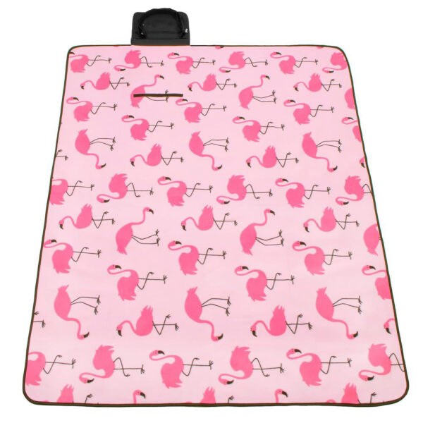 Patura pentru picnic sau plaja, cu folie izolatoare si maner, 150x180cm, flamingo, roz - Image 2