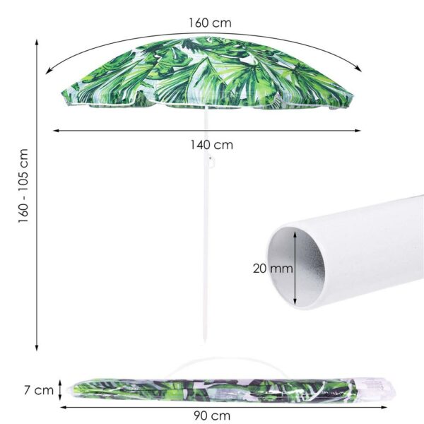 Umbrela de plaja pliabila, Sersimo BU016, 160cm, alb verde - Image 11