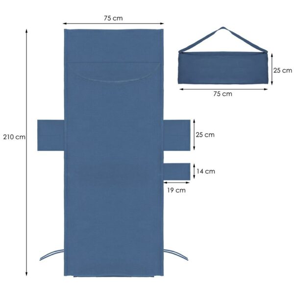 Prosop de plaja pentru sezlong cu uscare de rapida, geanta de transport, 75x210cm, albastru inchis - Image 12