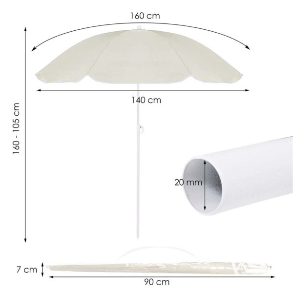 Umbrela de plaja pliabila, Sersimo BU018, 160cm, bej - Image 15