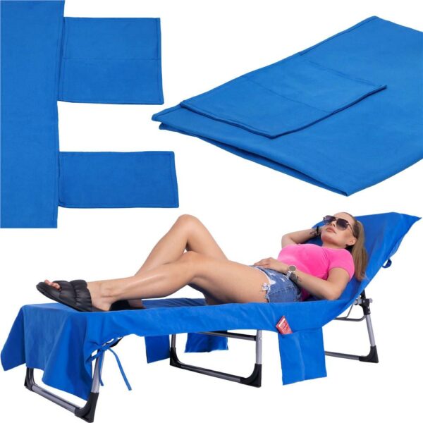 Prosop de plaja pentru sezlong cu uscare de rapida, geanta de transport, 75x210cm, albastru deschis - Image 16