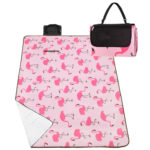 Patura pentru picnic sau plaja, cu folie izolatoare si maner, 150x180cm, flamingo, roz
