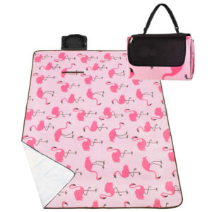 Patura pentru picnic sau plaja, cu folie izolatoare si maner, 150x180cm, flamingo, roz