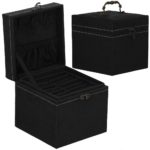 (DL) Cutie depozitare si organizare bijuterii, velur, 12x 12 x 12 cm, negru