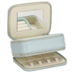 (DL) Ékszertároló és rendszerező doboz, ökobőr + velúr, 11,5 x 8,5 x 5,5 cm, halványkék