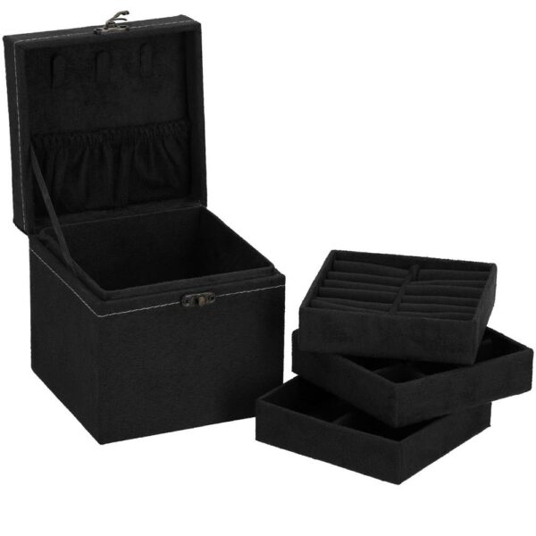 (DL) Cutie depozitare si organizare bijuterii, velur, 12x 12 x 12 cm, negru - Image 2