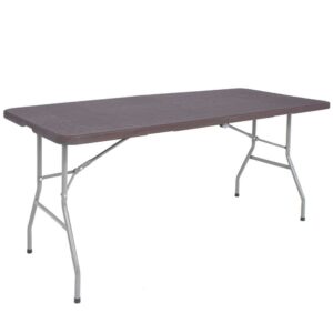 Többfunkciós összecsukható téglalap alakú asztal, 1,8 m x 0,75 m x 0,75 m, rattan utánzat, barna