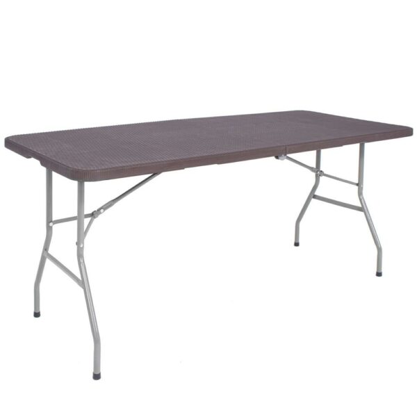 Többfunkciós összecsukható téglalap alakú asztal, 1,8 m x 0,75 m x 0,75 m, rattan utánzat, barna