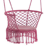 Kerek függőfotel otthonra vagy kertbe, rojtos, 150kg, párnával, rózsaszín