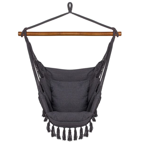Függesztett hinta függőágy otthonra vagy kertre HM45, sötétszürke párnákkal, 130x100cm, 150kg - Image 2