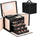 Ékszertároló és rendszerező doboz, ökobőr + velúr, 26 x 21,5 x 19 cm, fekete