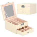 (DL) Ékszertároló és rendszerező doboz, ökobőr + velúr, 16 x 16 x 11 cm, krém