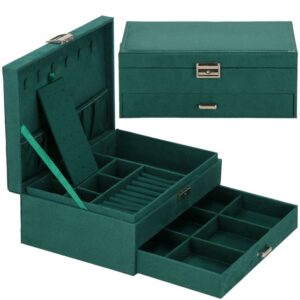 Cutie depozitare si organizare bijuterii, velur, 27 x 19 x 10,5 cm, verde