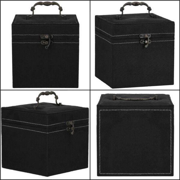 (DL) Cutie depozitare si organizare bijuterii, velur, 12x 12 x 12 cm, negru - Image 12