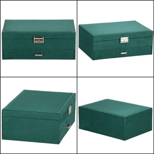 Cutie depozitare si organizare bijuterii, velur, 27 x 19 x 10,5 cm, verde - Image 10