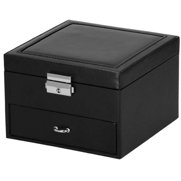 (DL) Cutie depozitare si organizare bijuterii, MDF, piele ecologica, 16 x 16 x 11cm, negru - Image 21