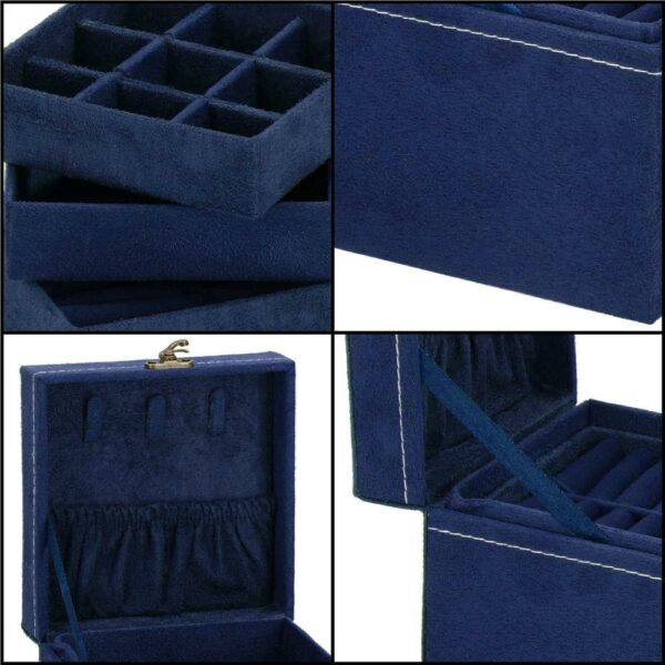 (DL) Cutie depozitare si organizare bijuterii, velur, 12 x 12 x 12 cm, albastru - Image 10