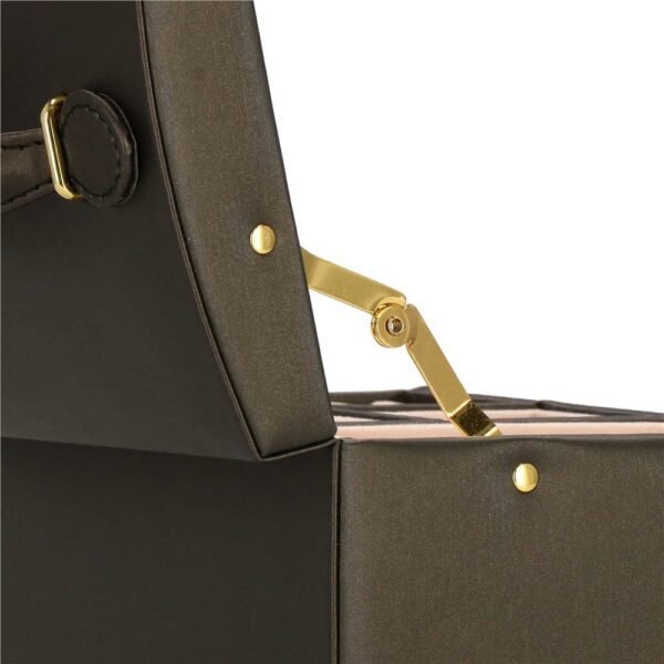 (DL) Cutie depozitare si organizare bijuterii, piele ecologica + piele intoarsa, 17,5 x 14 x 12,5 cm, maro inchis - Image 11