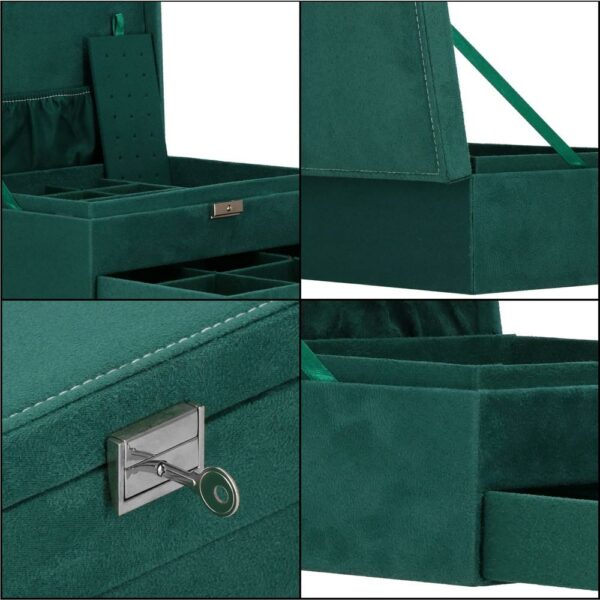 Cutie depozitare si organizare bijuterii, velur, 27 x 19 x 10,5 cm, verde - Image 11