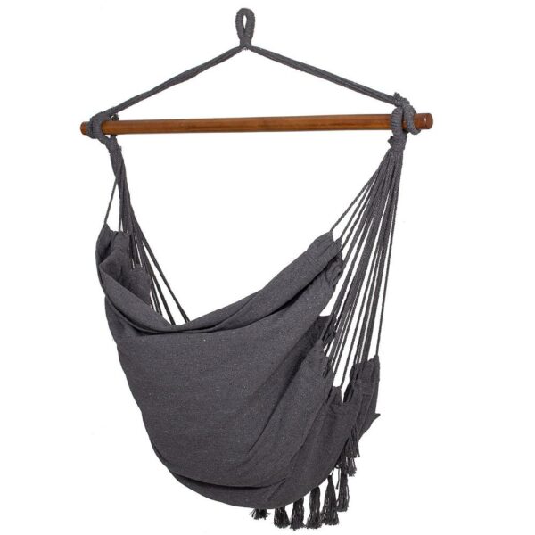 Függesztett hinta függőágy otthonra vagy kertre HM45, sötétszürke párnákkal, 130x100cm, 150kg - Image 13