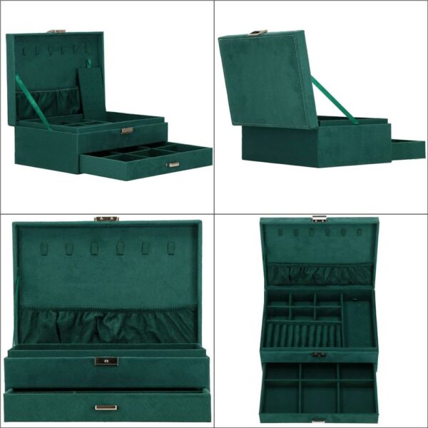 Cutie depozitare si organizare bijuterii, velur, 27 x 19 x 10,5 cm, verde - Image 12
