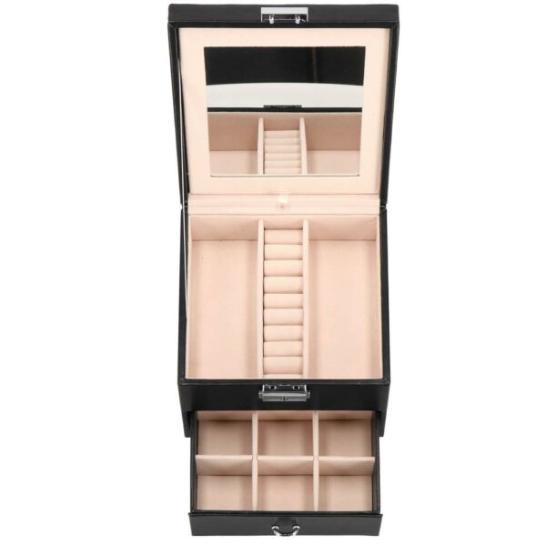 (DL) Cutie depozitare si organizare bijuterii, MDF, piele ecologica, 16 x 16 x 11cm, negru - Image 19