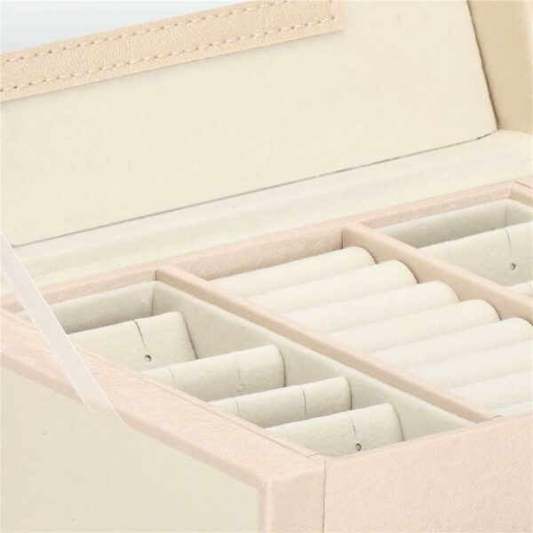 Cutie depozitare si organizare bijuterii, piele ecologica + velur, 18 x 13,5 x 14cm, crem - Image 14