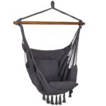 Függesztett hinta függőágy otthonra vagy kertre HM45, sötétszürke párnákkal, 130x100cm, 150kg