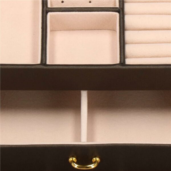 (DL) Cutie depozitare si organizare bijuterii, piele ecologica + piele intoarsa, 17,5 x 14 x 12,5 cm, maro inchis - Image 15