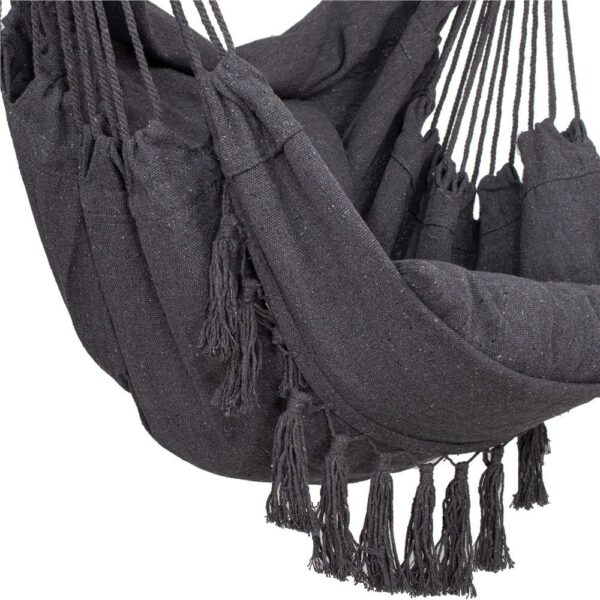 Függesztett hinta függőágy otthonra vagy kertre HM45, sötétszürke párnákkal, 130x100cm, 150kg - Image 15