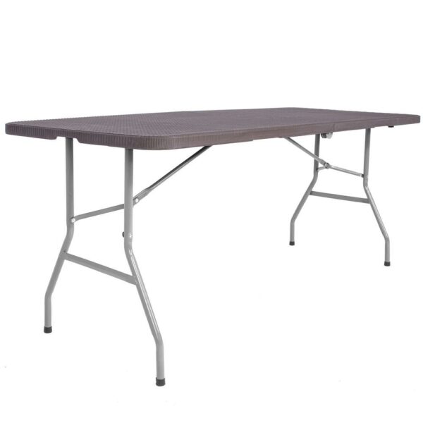 Többfunkciós összecsukható téglalap alakú asztal, 1,8 m x 0,75 m x 0,75 m, rattan utánzat, barna - Image 17