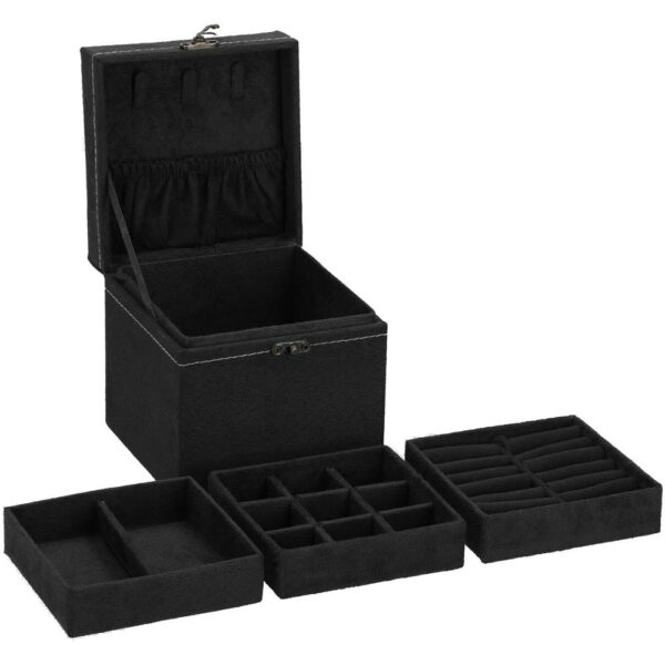 (DL) Cutie depozitare si organizare bijuterii, velur, 12x 12 x 12 cm, negru - Image 20
