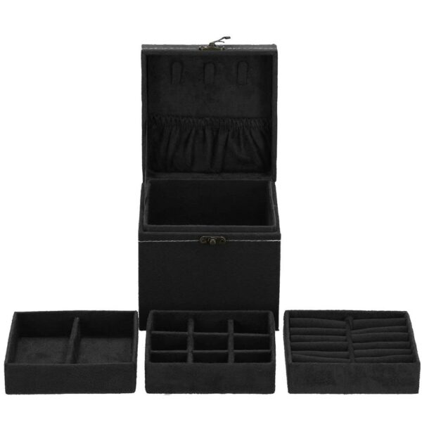 (DL) Cutie depozitare si organizare bijuterii, velur, 12x 12 x 12 cm, negru - Image 21