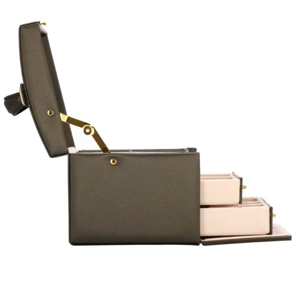 (DL) Cutie depozitare si organizare bijuterii, piele ecologica + piele intoarsa, 17,5 x 14 x 12,5 cm, maro inchis - Image 19