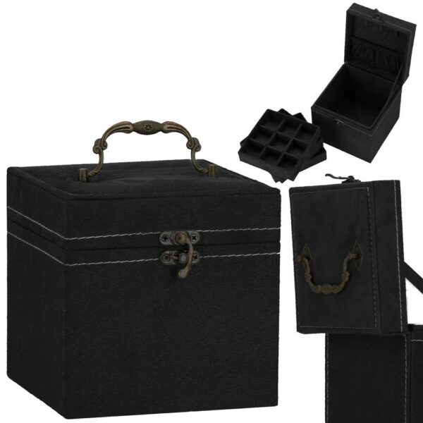 (DL) Cutie depozitare si organizare bijuterii, velur, 12x 12 x 12 cm, negru - Image 4