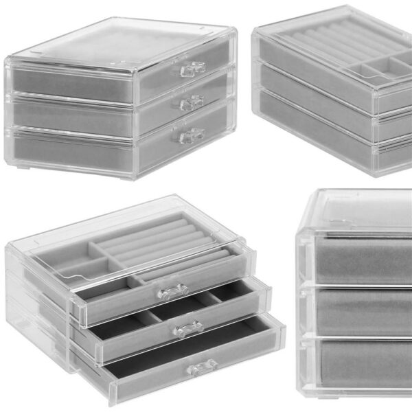 (DL) Cutie depozitare si organizare bijuterii, plastic, 23 x 14 x 11 cm, transparent - Image 2