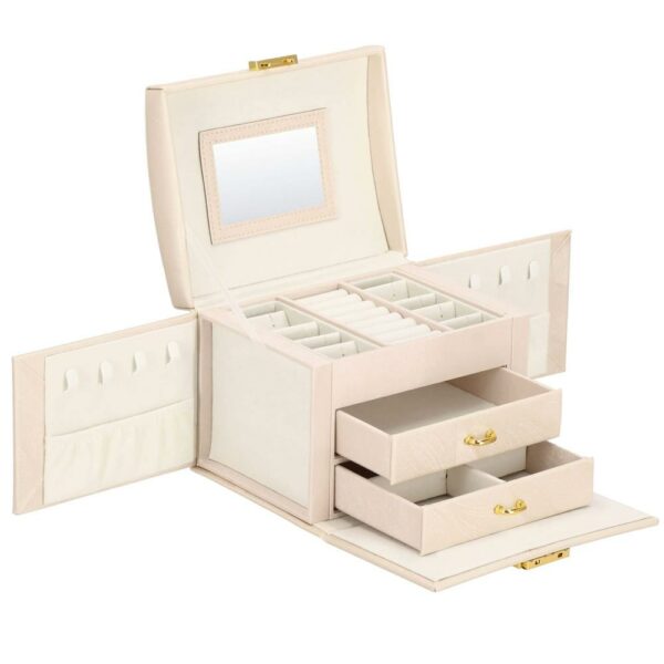 Cutie depozitare si organizare bijuterii, piele ecologica + velur, 18 x 13,5 x 14cm, crem - Image 20