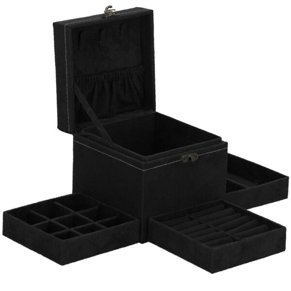 (DL) Cutie depozitare si organizare bijuterii, velur, 12x 12 x 12 cm, negru - Image 23