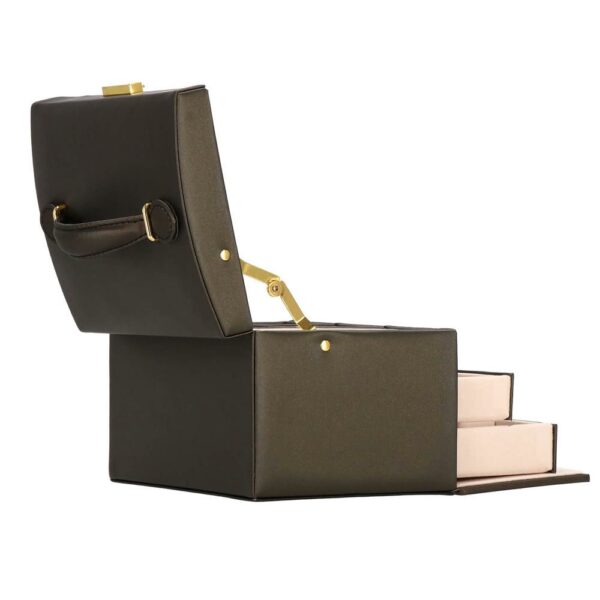 (DL) Cutie depozitare si organizare bijuterii, piele ecologica + piele intoarsa, 17,5 x 14 x 12,5 cm, maro inchis - Image 22