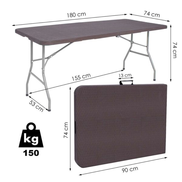 Többfunkciós összecsukható téglalap alakú asztal, 1,8 m x 0,75 m x 0,75 m, rattan utánzat, barna - Image 22