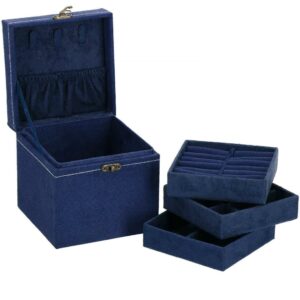 (DL) Cutie depozitare si organizare bijuterii, velur, 12 x 12 x 12 cm, albastru