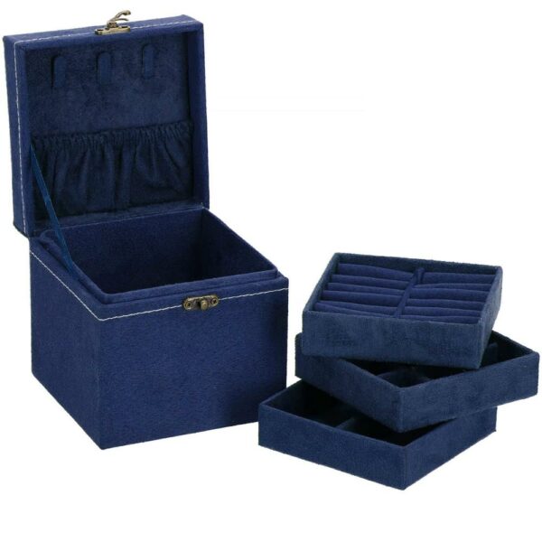 (DL) Cutie depozitare si organizare bijuterii, velur, 12 x 12 x 12 cm, albastru