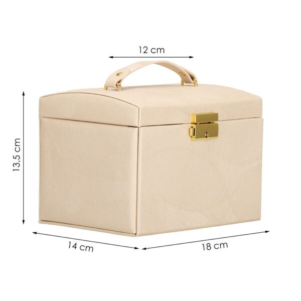Cutie depozitare si organizare bijuterii, piele ecologica + velur, 18 x 13,5 x 14cm, crem - Image 25